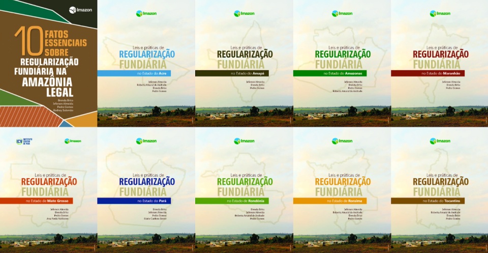 Capas dos 10 estudos publicados sobre regularização fundiária em 2021 (Imagem: Jordan Castro/Imazon)
