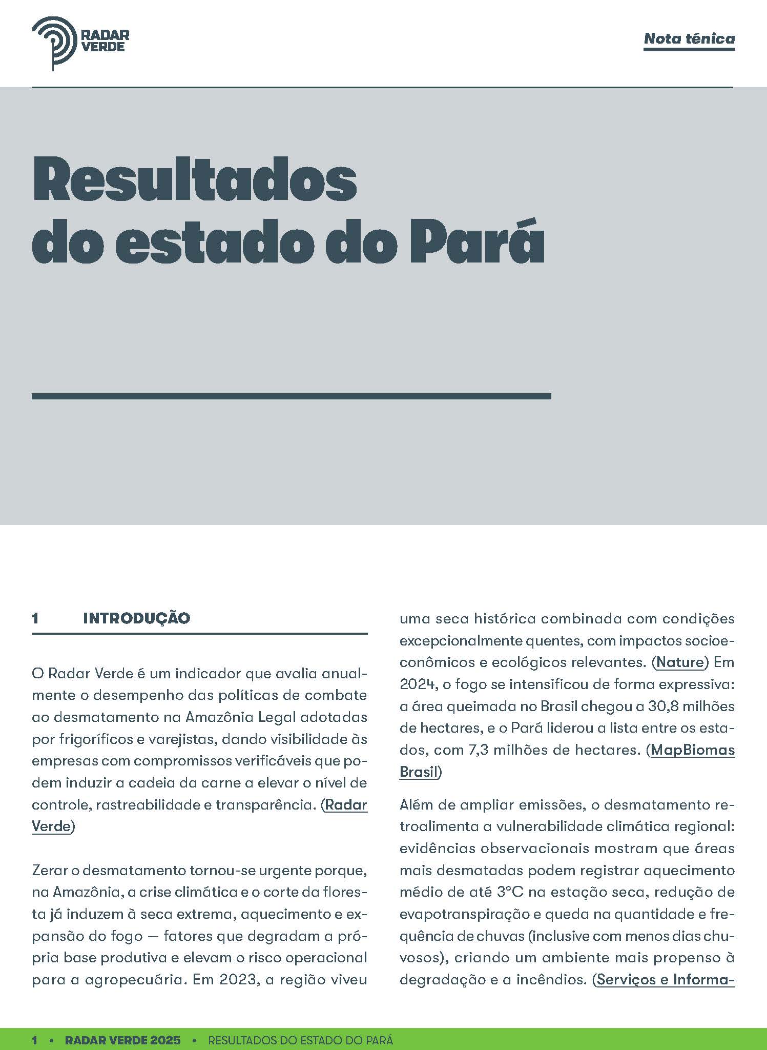 Radar Verde: Resultados do estado do Pará